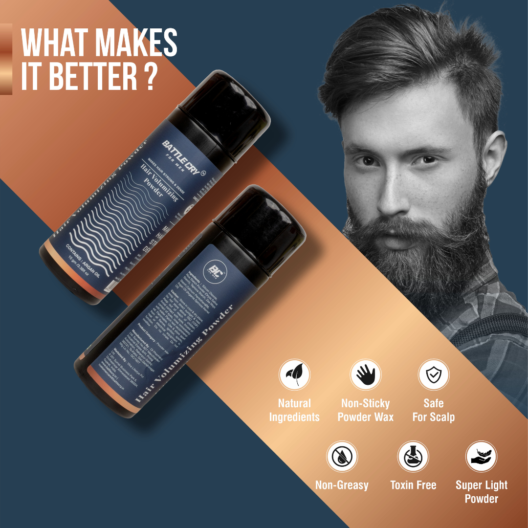 Men’s hair volume powder with strong hold Battlecry styling essential
