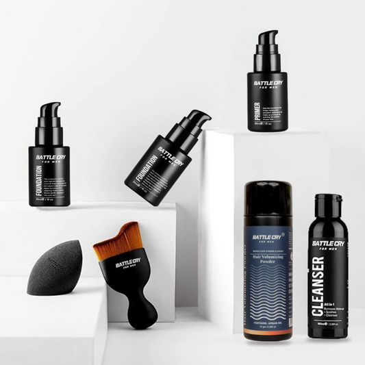 Makeup kit for Indian men Battlecry skin tone products and tools