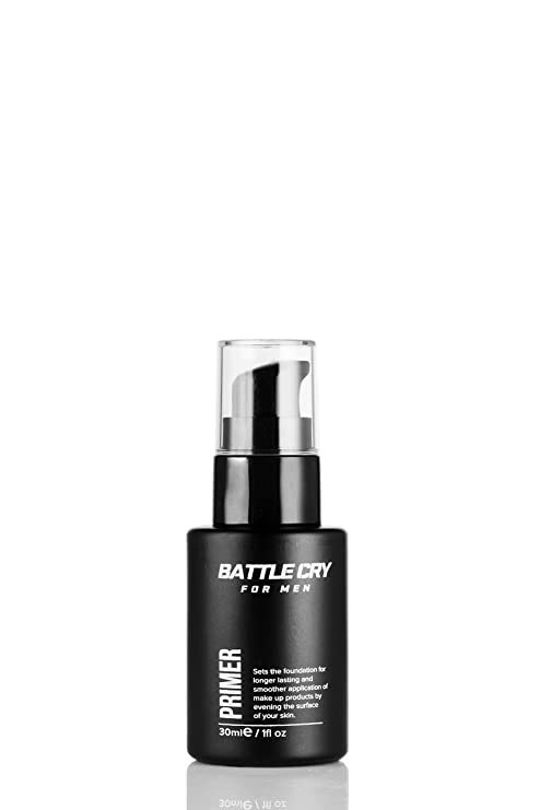 Men’s makeup primer by Battlecry evens skin matte finish look